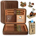 Leather Cigar Humidor with Cigar Lighter,Built-in Straight Cigar Cutter and Cigar Punch,Humidifier and Cedar Tray