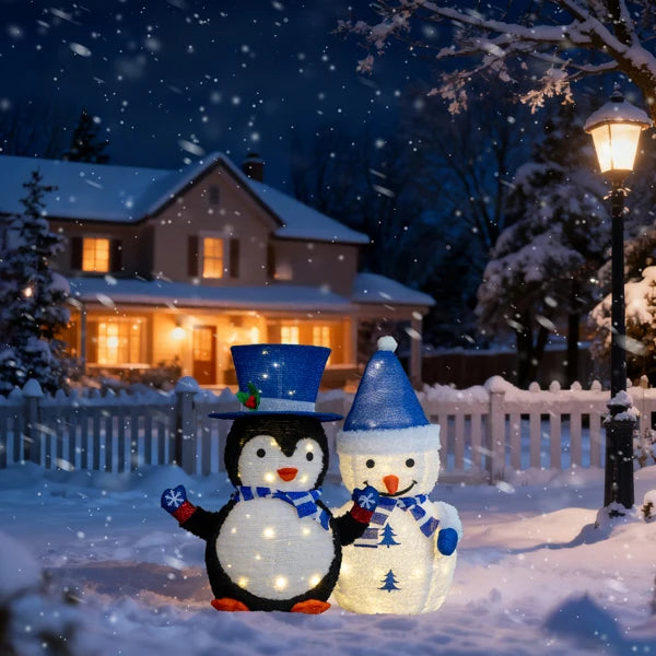 Xmas Gift LED Snowman Santa Claus Ornament with 100 Warm White LED Lights for Xmas Outdoor Indoor Decor Lighted Holiday Displays Christmas Tree Light Hanging Home Decor