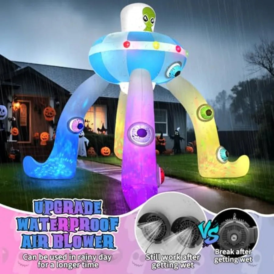 12FT Halloween Inflatables Archway UFO Alien Giant Alien Arch Inflatable with Colorful Flashing Lights Scary Halloween