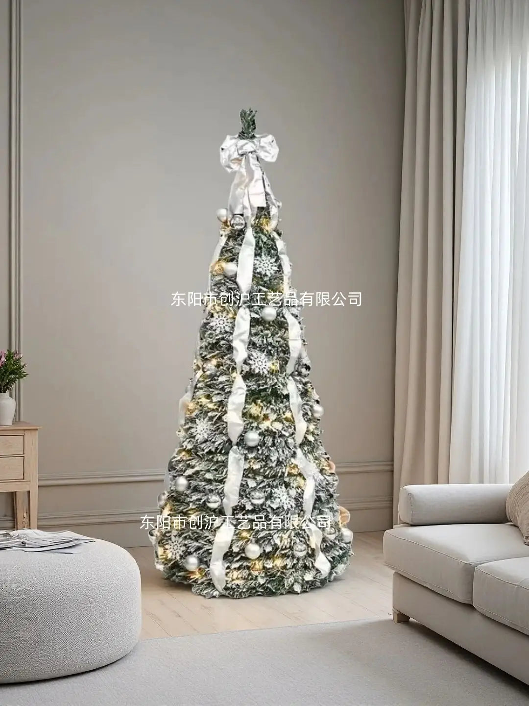 New 210cm/7ft Foldable Pre-Decorated Christmas Tree Pop-Up Festive Decoration Home Decor Portable Christmas Tree
