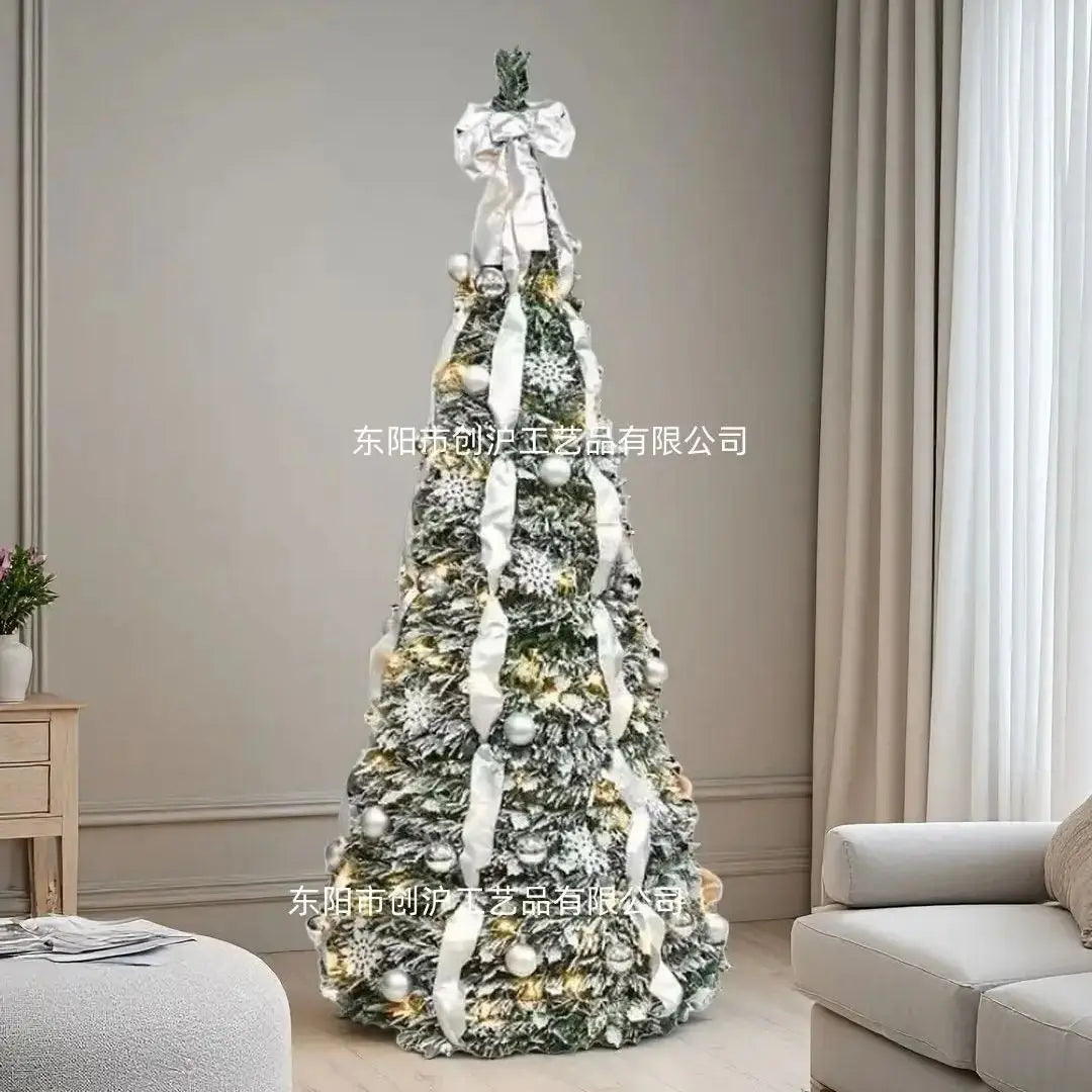 New 210cm/7ft Foldable Pre-Decorated Christmas Tree Pop-Up Festive Decoration Home Decor Portable Christmas Tree