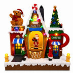 Christmas Village House Animated Rotating Santa Christmas Tree LED Light Music Bakery Coffee Shop Figurine Table Holiday Decor