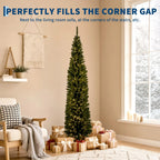 Slim Pencil Prelit Christmas Tree With Warm White Lights PVC Artificial Tree For Small Spaces Home Holiday Indoor Decoration