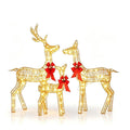 3 Piece Lighted Christmas Deer Family Outdoor, Gold Glitter Reindeer Yard Decor, 360 Warm White LED Lights, Buck Doe Fawn Set
