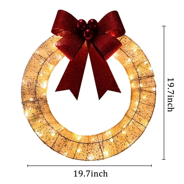 Metal Christmas Wreath Artificial Door Wreath Clear LED Lights Large Christmas Wreath with Warm Lights Christmas Wreath