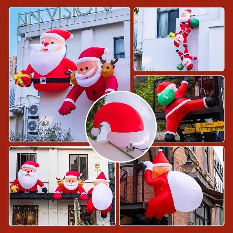 6FT Christmas Inflatables Roof Outdoor Decorations Climbing Santas Funny Hanging Santa Inflatable with Gift Bag for Window Eaves