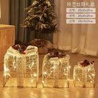 Christmas luminous wrought iron deer window decoration Christmas deer pull car with light gift box Christmas desktop bright