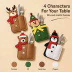 Christmas Silverware Holder Pockets Santa Snowman Reindeer Tableware Bags - Cutlery Pouch Bags for Spoon Knife Fork