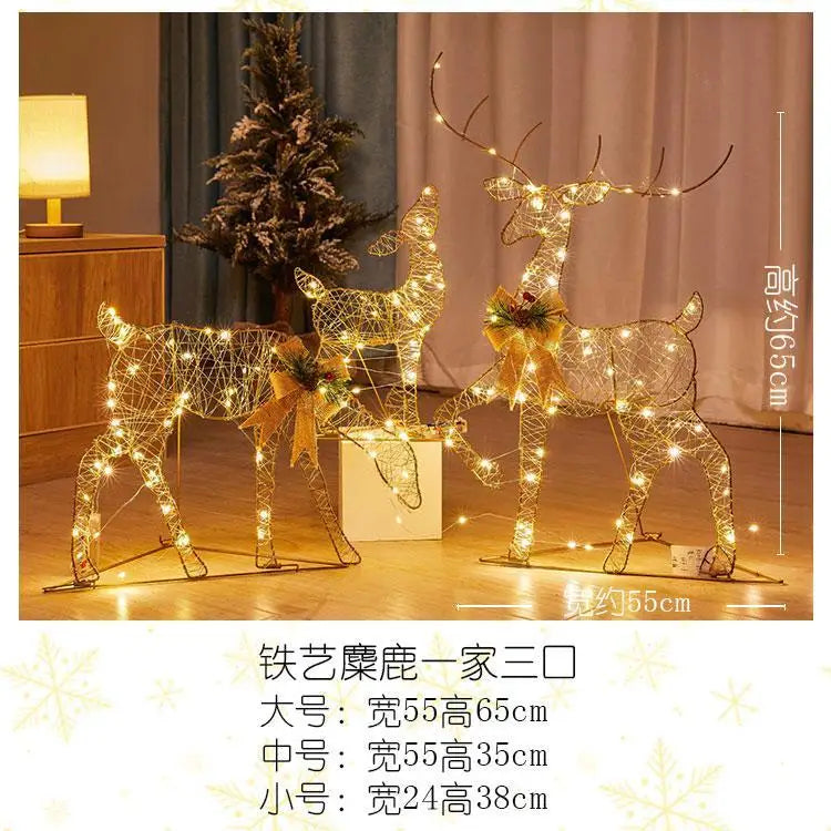 Christmas luminous wrought iron deer window decoration Christmas deer pull car with light gift box Christmas desktop bright