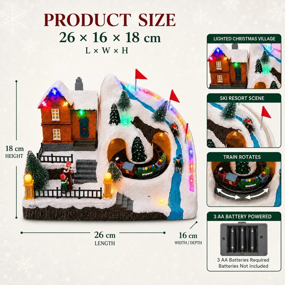 Winterglow Village Animated Christmas Ski Resort Scene