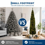 Slim Pencil Prelit Christmas Tree With Warm White Lights PVC Artificial Tree For Small Spaces Home Holiday Indoor Decoration