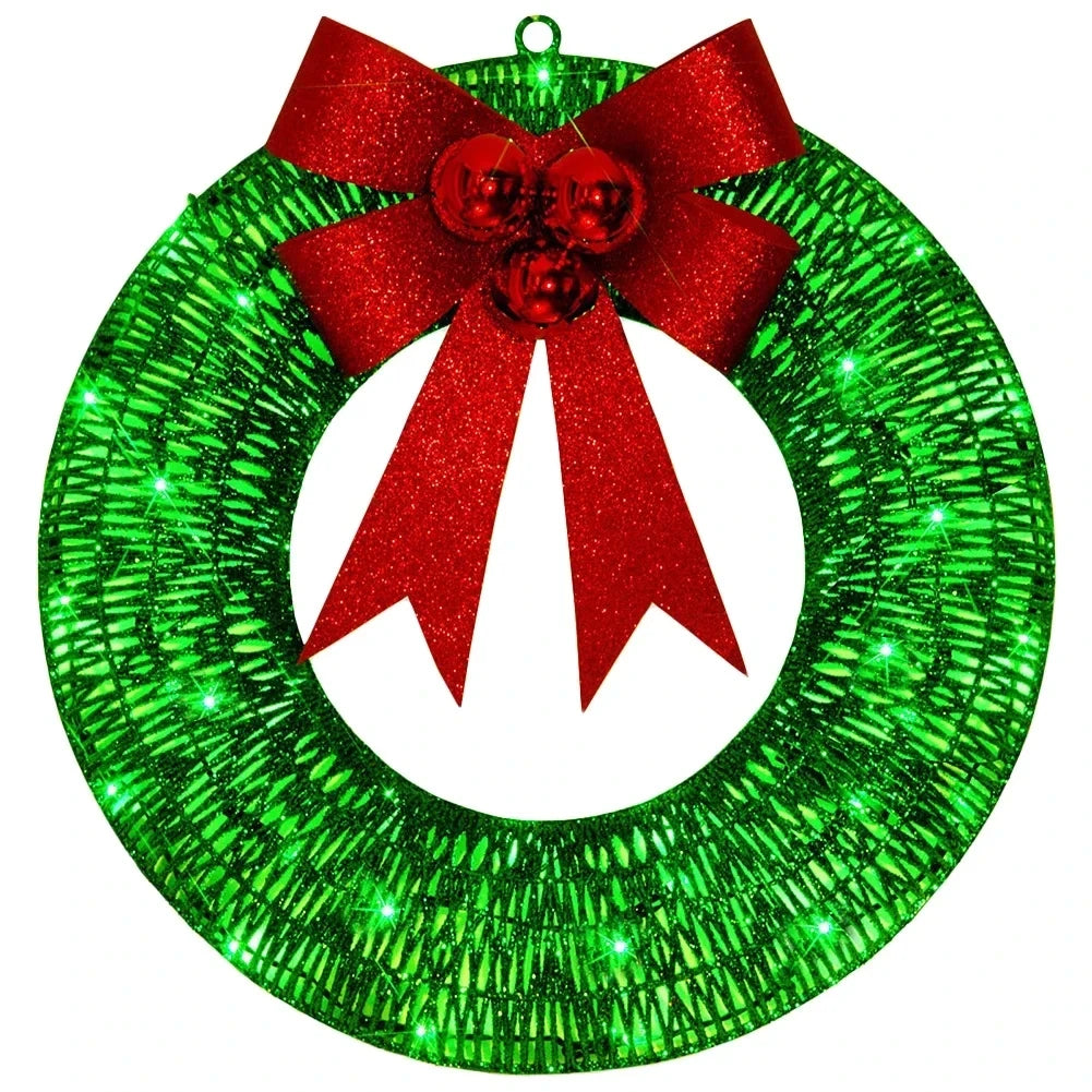 Metal Christmas Wreath Artificial Door Wreath Clear LED Lights Large Christmas Wreath with Warm Lights Christmas Wreath