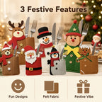 Christmas Silverware Holder Pockets Santa Snowman Reindeer Tableware Bags - Cutlery Pouch Bags for Spoon Knife Fork