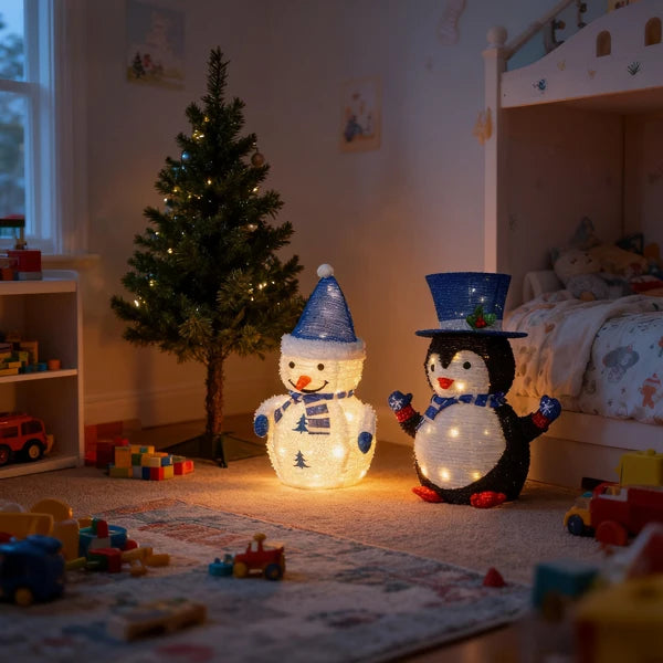 Xmas Gift LED Snowman Santa Claus Ornament with 100 Warm White LED Lights for Xmas Outdoor Indoor Decor Lighted Holiday Displays Christmas Tree Light Hanging Home Decor