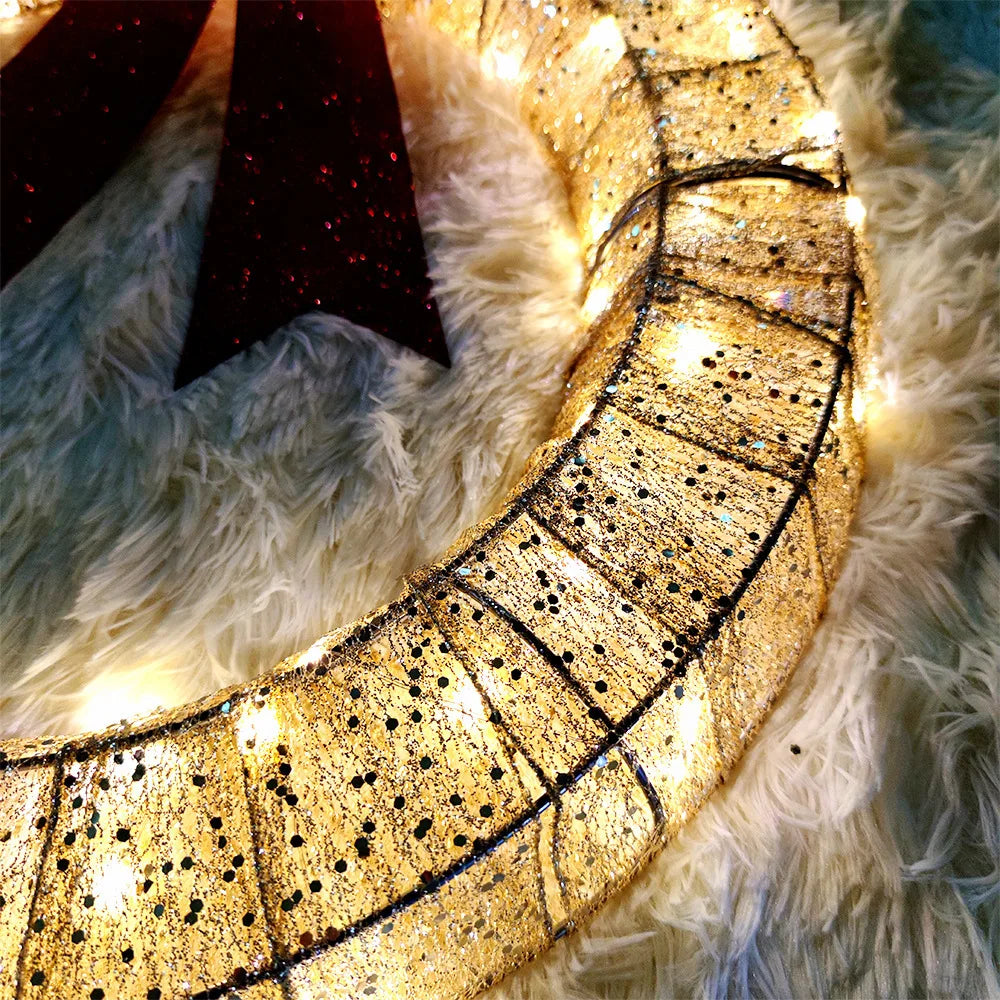 Metal Christmas Wreath Artificial Door Wreath Clear LED Lights Large Christmas Wreath with Warm Lights Christmas Wreath