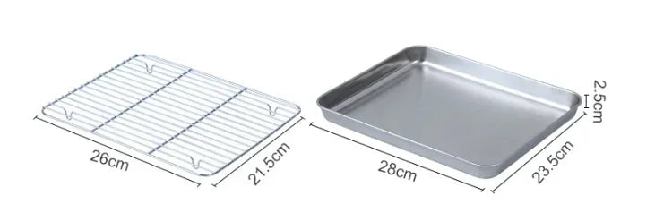 Flat Bottom 430 Stainless Steel Square Plate Oven Safe BBQ Grill Pan Drain Tray Oil Drip Rack Prep Plate for Roasting Grilling