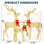 3 Piece Lighted Christmas Deer Family Outdoor, Gold Glitter Reindeer Yard Decor, 360 Warm White LED Lights, Buck Doe Fawn Set