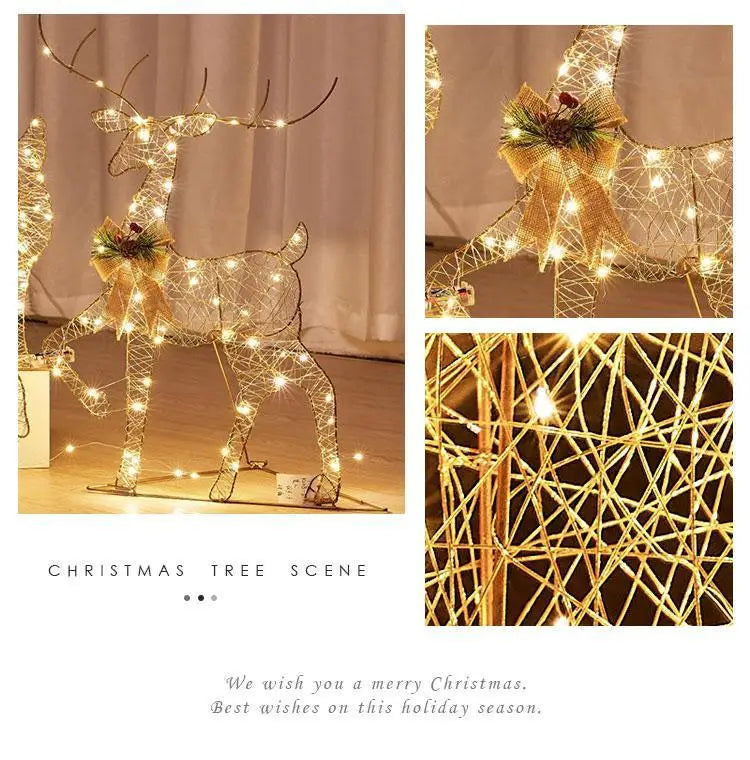 Christmas luminous wrought iron deer window decoration Christmas deer pull car with light gift box Christmas desktop bright