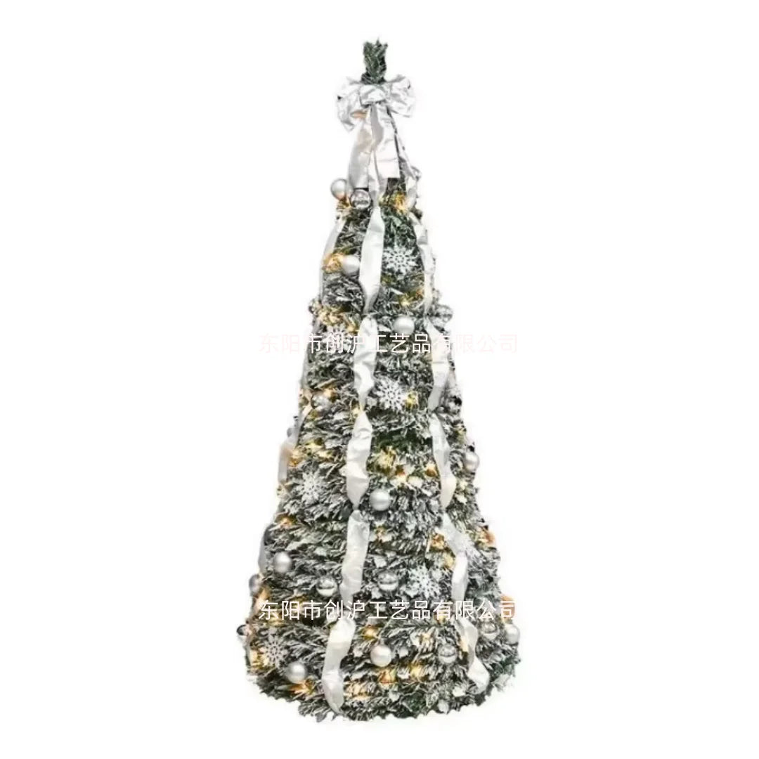 New 210cm/7ft Foldable Pre-Decorated Christmas Tree Pop-Up Festive Decoration Home Decor Portable Christmas Tree