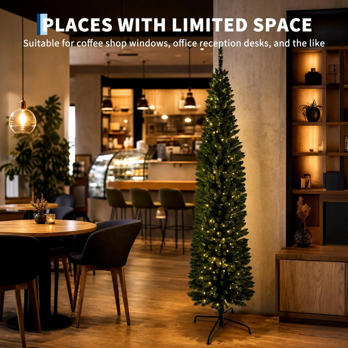 Slim Pencil Prelit Christmas Tree With Warm White Lights PVC Artificial Tree For Small Spaces Home Holiday Indoor Decoration