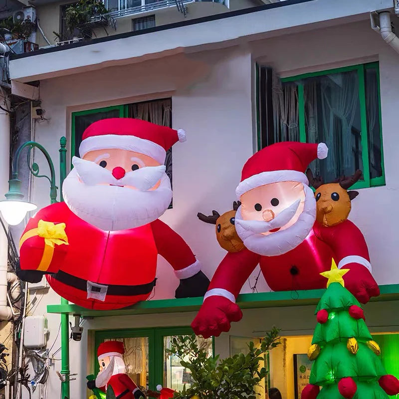 6FT Christmas Inflatables Roof Outdoor Decorations Climbing Santas Funny Hanging Santa Inflatable with Gift Bag for Window Eaves