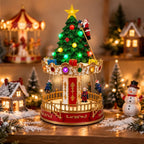 Lighted Musical Christmas Carousel Tree Figurine Rotating Santa Climbing Ladder LED Xmas Village Scene Tabletop Holiday Decorati