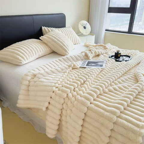 Striped Fuzzy Plush Throw Blanket 100×150cm Soft Cozy Fluffy Blanket for Sofa Bed Couch Home Decor