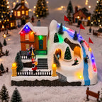 Animated Christmas Village House Moving Skiers Lighted Musical Ski Resort Scene Tabletop Holiday Decor Village Collectible Gifts