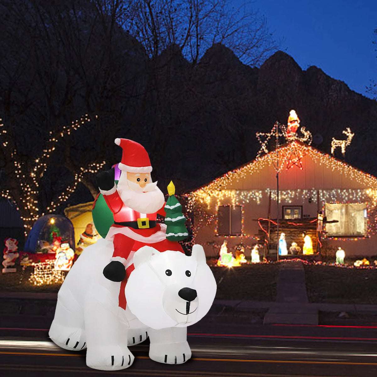 7FT Inflatable Santa Claus Riding Shake Head Bear And 5FT Christmas Snowman With LED Light Model Outdoor Garden Xmas Decorati