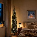 Slim Pencil Prelit Christmas Tree With Warm White Lights PVC Artificial Tree For Small Spaces Home Holiday Indoor Decoration