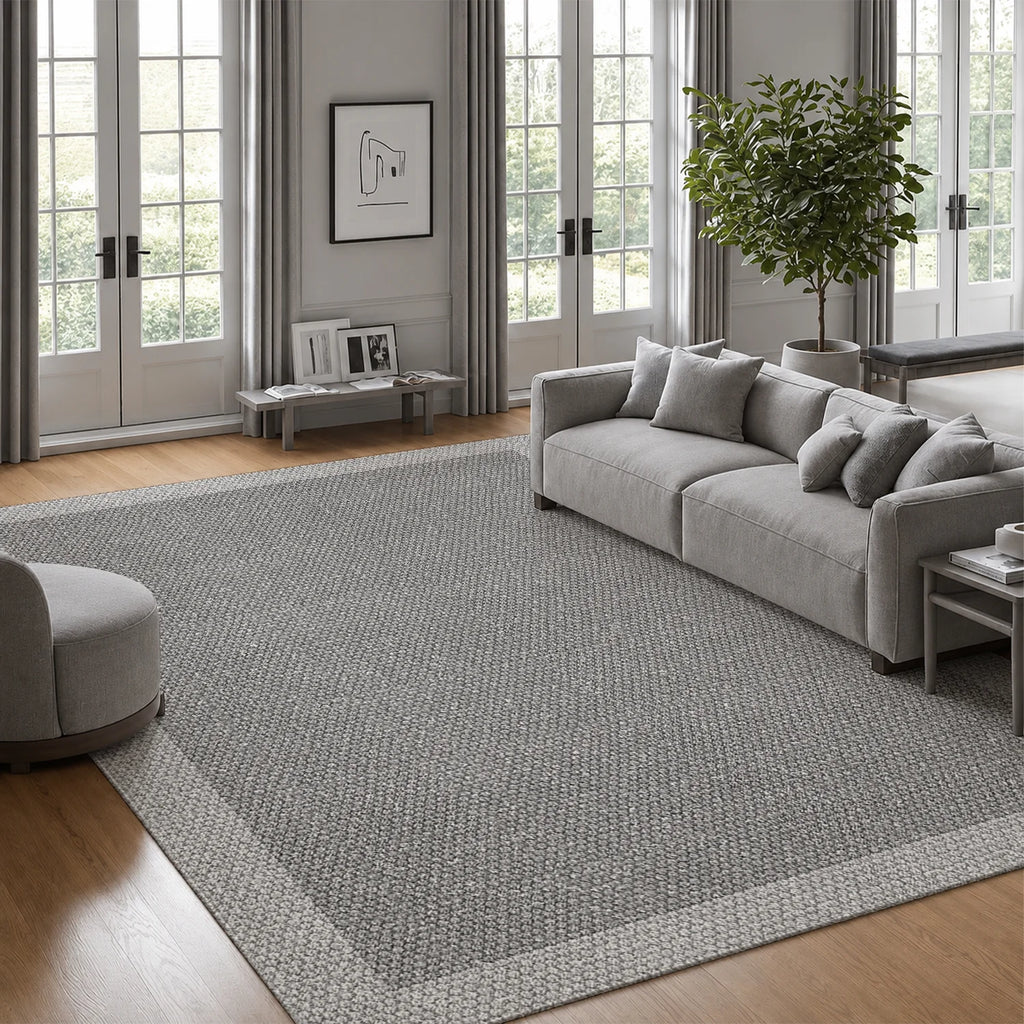 Large Indoor Area Rug, Soft Velvet Low Pile with Non-Slip Dotted Backing, Machine Washable Neutral Gray Textured Rug for Living Room Bedroom Modern Home Decor