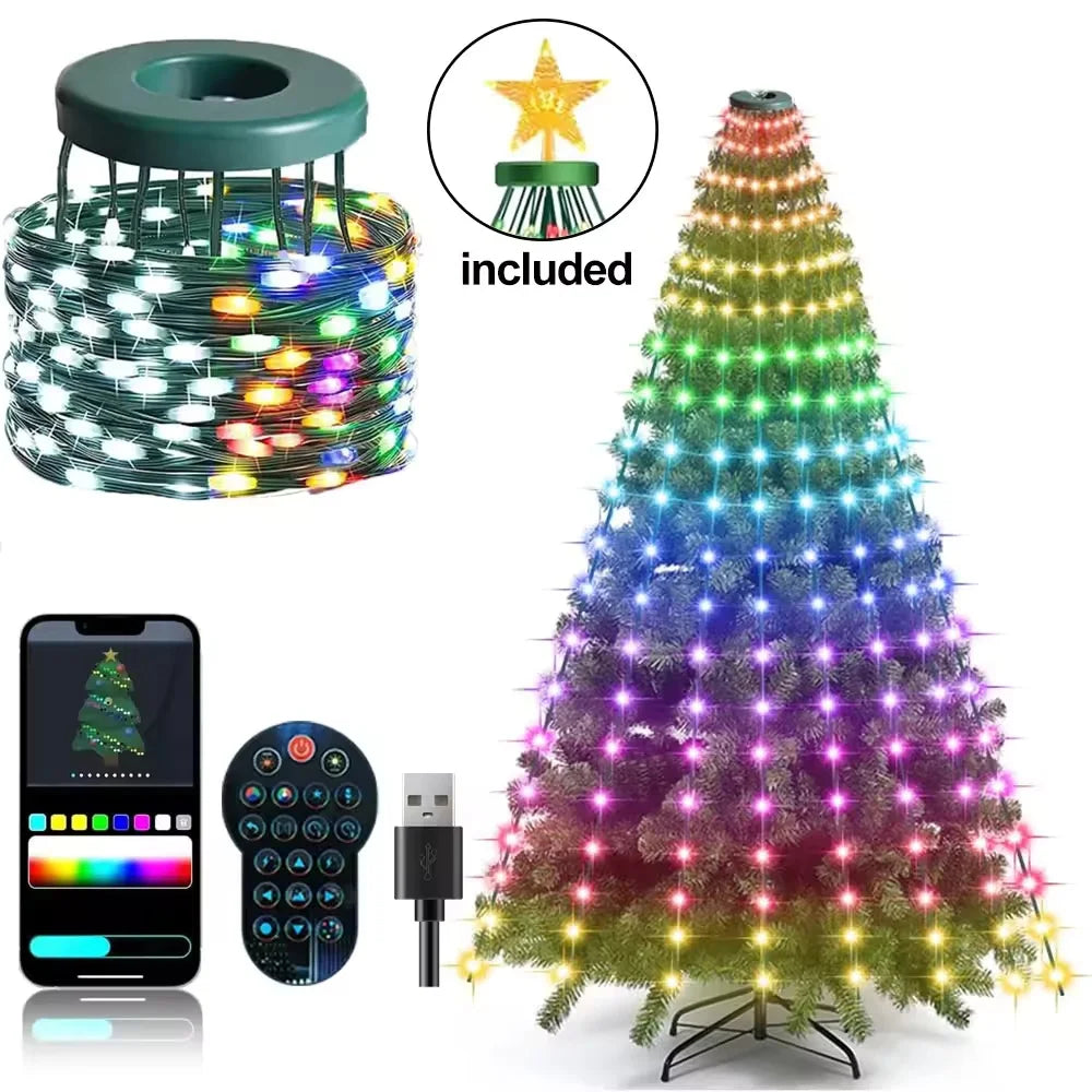 Christmas Tree LED Lights 400LEDs Smart RGB LED String Lights Holiday Decoration for Indoor Outdoor Tree APP/Remote Control