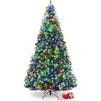 Christmas 8Ft Prelit Tree,With 1200 PVC Branch, With LED Lights, Iron Foldable Base, Artificial Christmas Trees Branch, Lights B