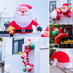 6FT Christmas Inflatables Roof Outdoor Decorations Climbing Santas Funny Hanging Santa Inflatable with Gift Bag for Window Eaves