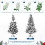 Snow Flocked Pre-Lit Artificial Christmas Tree with Warm White LEDs Hinged Sections & Red Berries 6-7.5ft Indoor Holiday Decor