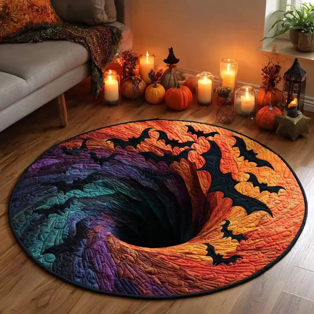 3D Halloween Rug, Skeleton Vortex Quilted Round Rugs