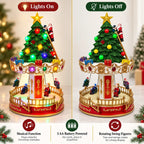 Lighted Musical Christmas Carousel Tree Figurine Rotating Santa Climbing Ladder LED Xmas Village Scene Tabletop Holiday Decorati