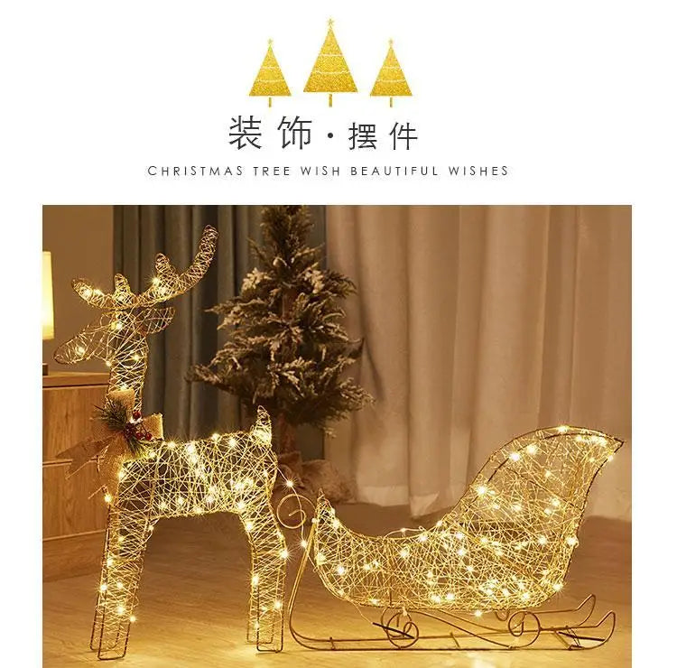 Christmas luminous wrought iron deer window decoration Christmas deer pull car with light gift box Christmas desktop bright