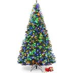 Christmas 8Ft Prelit Tree,With 1200 PVC Branch, With LED Lights, Iron Foldable Base, Artificial Christmas Trees Branch, Lights B