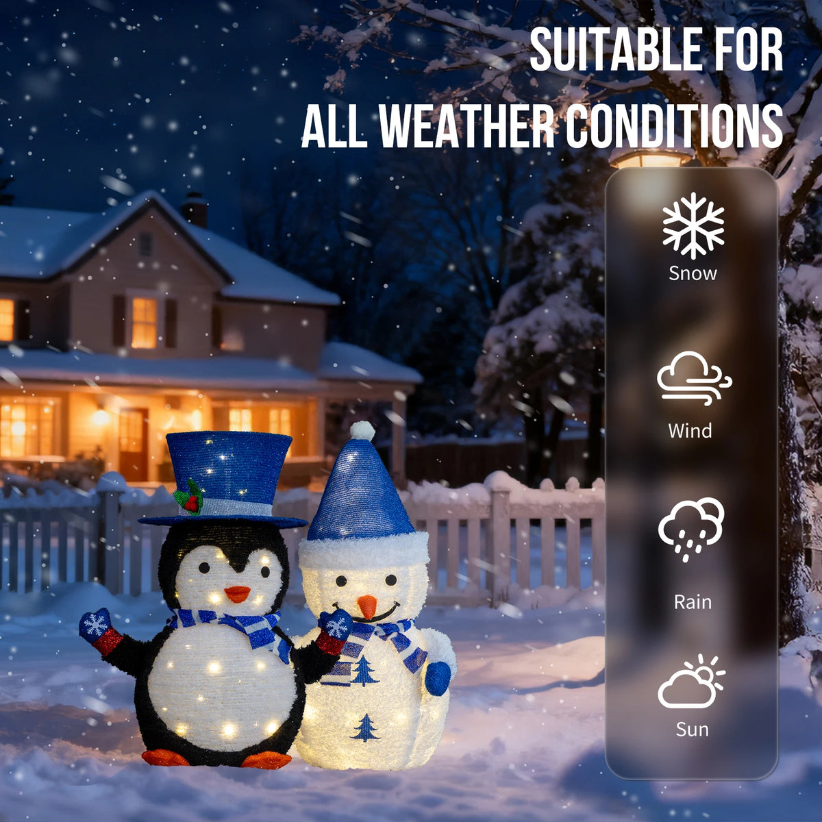 Xmas Gift LED Snowman Santa Claus Ornament with 100 Warm White LED Lights for Xmas Outdoor Indoor Decor Lighted Holiday Displays Christmas Tree Light Hanging Home Decor