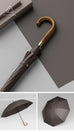 New Wooden Long Handle Luxury Umbrella Men Women, Outdoor 8 Bones Big Golf Rain Umbrella Windproof Strong, 120cm Diameter
