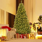Christmas 8Ft Prelit Tree,With 1200 PVC Branch, With LED Lights, Iron Foldable Base, Artificial Christmas Trees Branch, Lights B