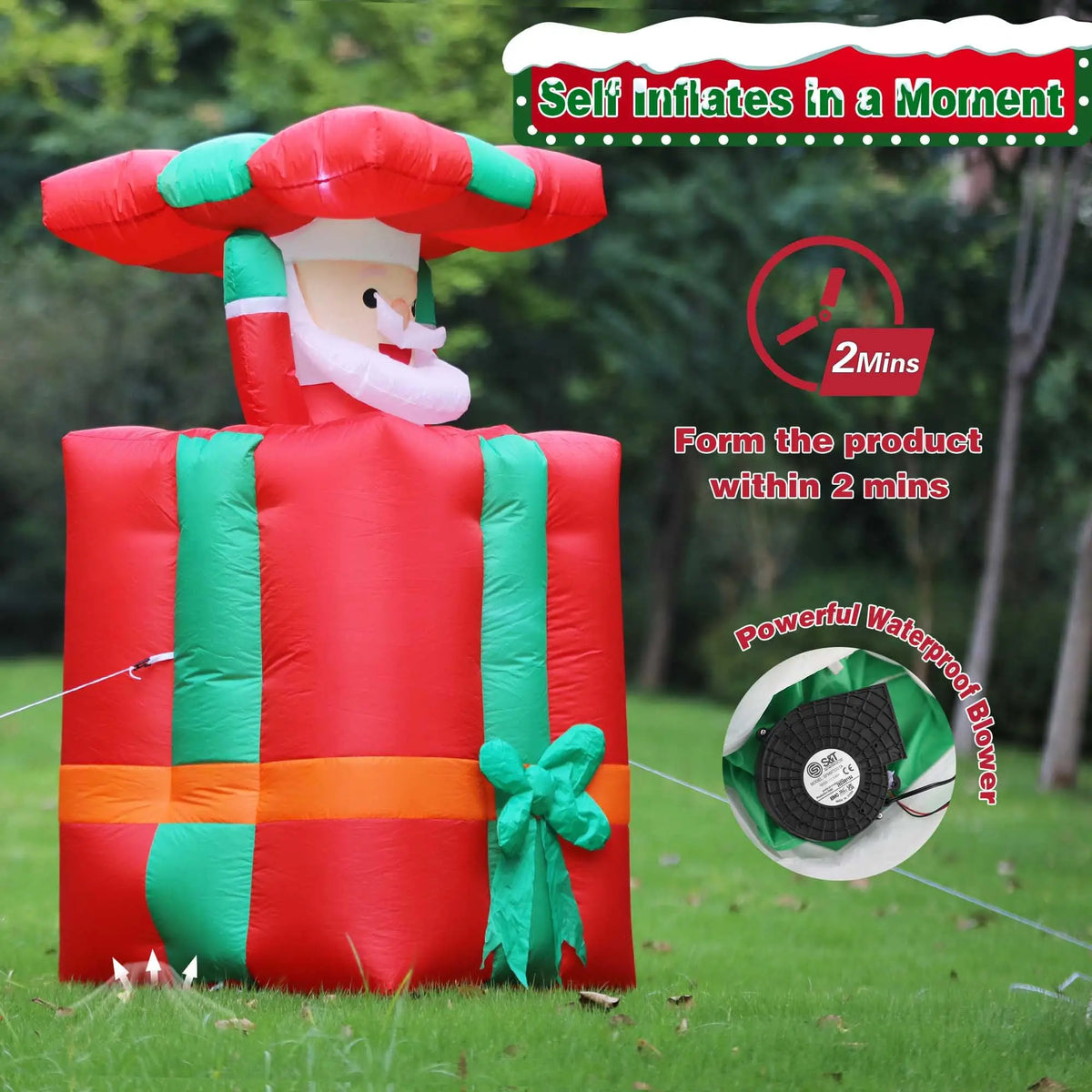 5FT 1.5M Christmas Inflatables Lifting Santa Claus with Cover Up and Down Outdoor Blow Up Xmas Decoration 2026 Party Yard Decor