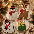 Christmas Silverware Holder Pockets Santa Snowman Reindeer Tableware Bags - Cutlery Pouch Bags for Spoon Knife Fork