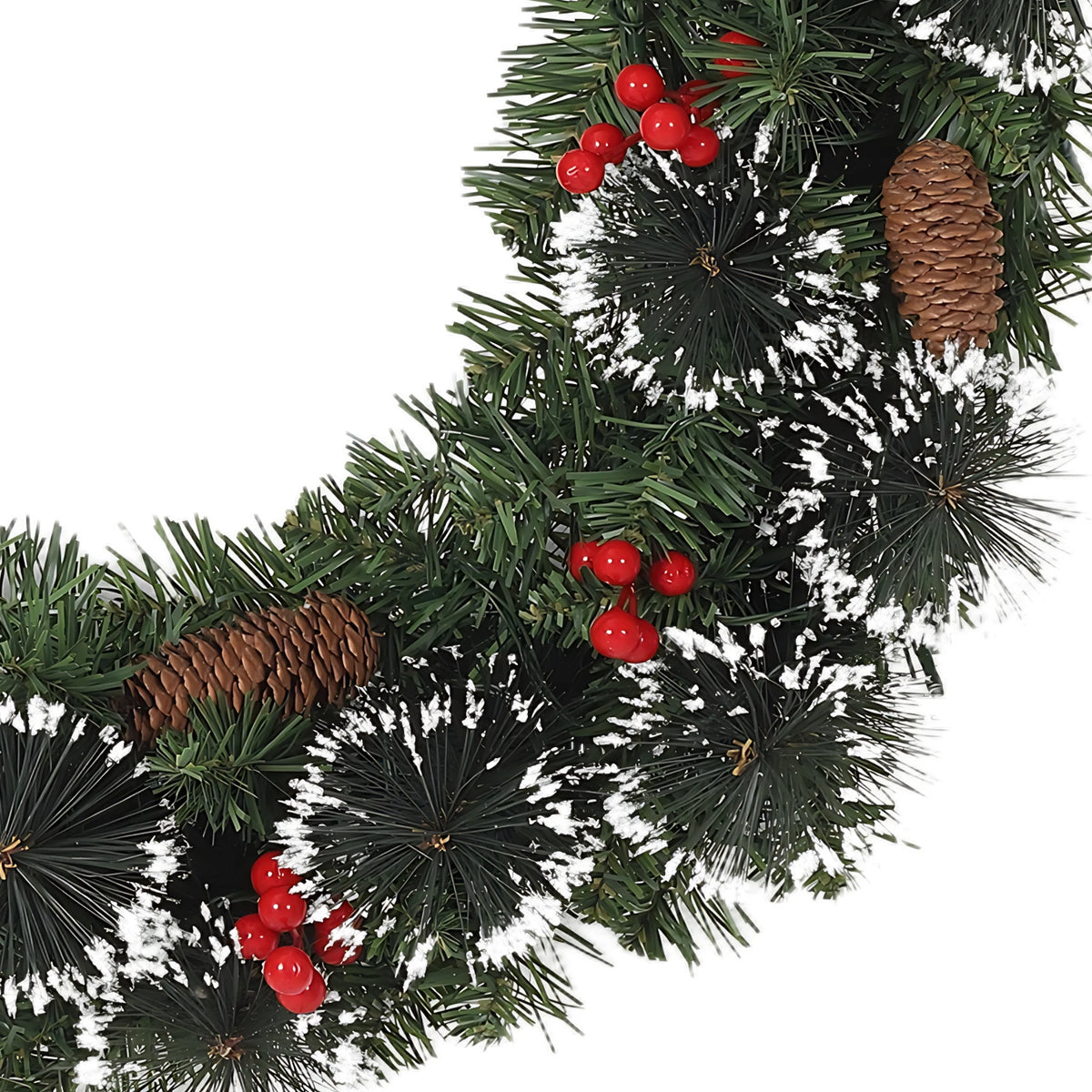 Pre-Lit Artificial Pine Christmas Wreath with LED Lights - Red & Gold Ornaments, Red Bow - Indoor/Outdoor Front Door & Mantel Holiday Decor