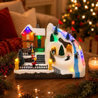 Animated Christmas Village House Moving Skiers Lighted Musical Ski Resort Scene Tabletop Holiday Decor Village Collectible Gifts