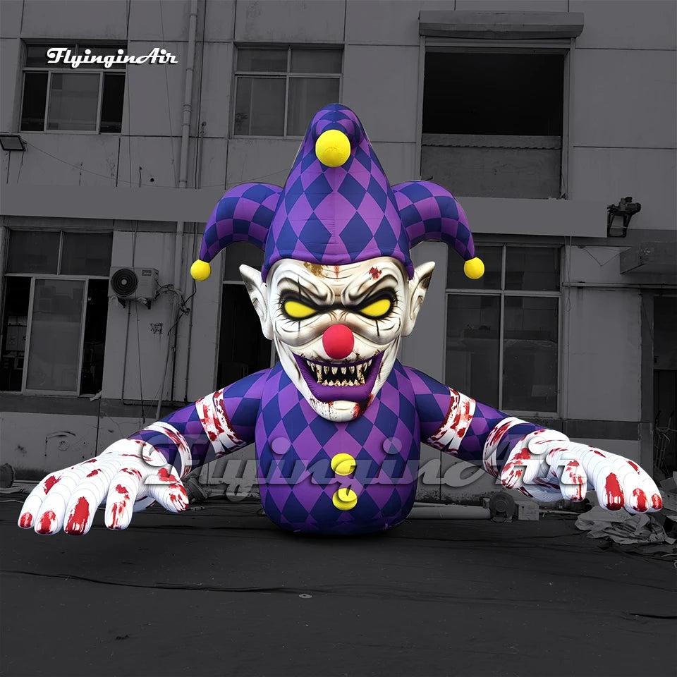 6m Giant Inflatable Scary Jester Horror Clown Air Blow Up Bloody Halloween Zombie for Haunted House Party Bar Decor