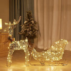Christmas luminous wrought iron deer window decoration Christmas deer pull car with light gift box Christmas desktop bright
