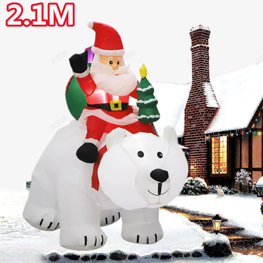 7FT Inflatable Santa Claus Riding Shake Head Bear And 5FT Christmas Snowman With LED Light Model Outdoor Garden Xmas Decorati