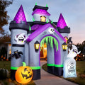 Halloween outdoor inflatables: 12 FT haunted house castle archway, PVC material, black and purple, weather-resistant with built